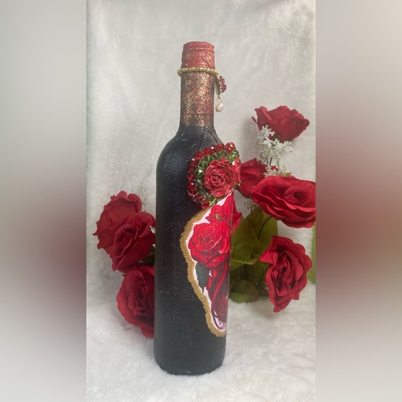 Hand Painted-Decoupaged Sugar Skull-Dia De Los Muertos-Day of the Dead Bottle - Picture 7 of 14